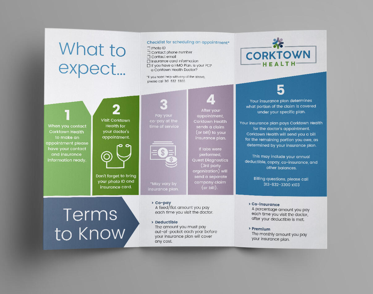 Brochure for Corktown Health in Detroit, MI, interior