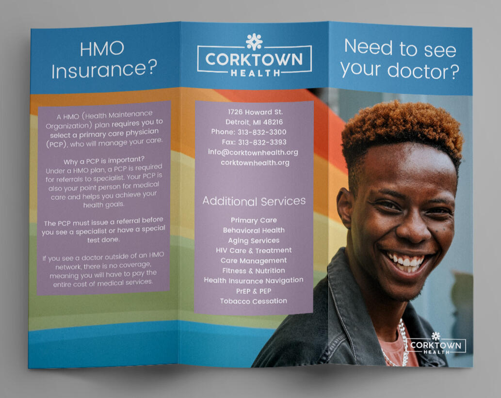 Brochure for Corktown Health in Detroit, MI, exterior